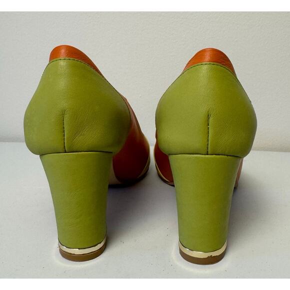 Vero Cuoio Zevio Italian Leather Color Block Yellow Green Orange Pump Shoe Sz 40 - Picture 4 of 11